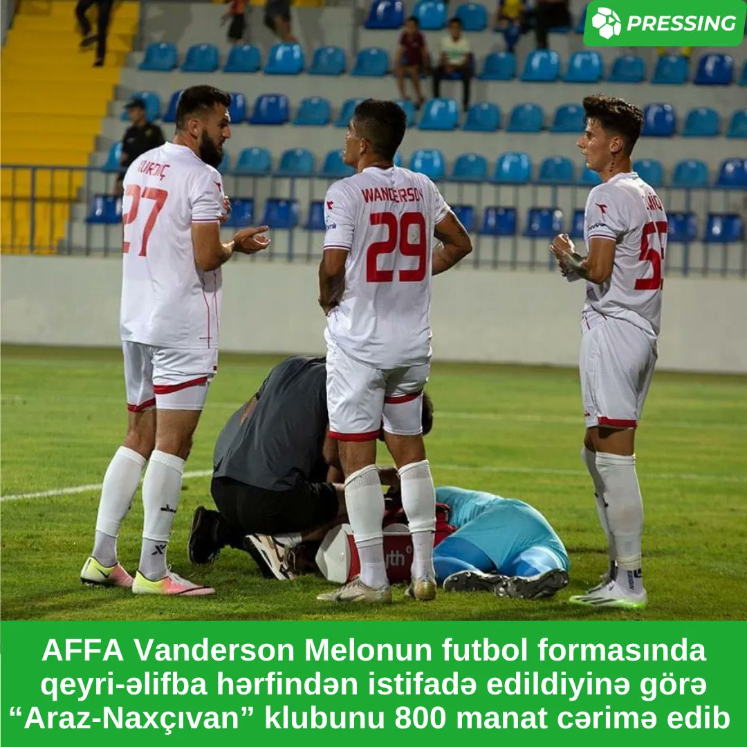 04.08.2023-cü il tarixində Misli Premyer Liqasının I turunun “Araz-Naxçıvan” – “Turan Tovuz” oyununda “Araz-Naxçıvan” klubunun 29 nömrəli futbolçusu Vanderson Melonun futbol formasında qeyri-əlifba hərfindən istifadə edildiyinə görə “Araz-Naxçıvan” klubu 800 manat cərimə edilib