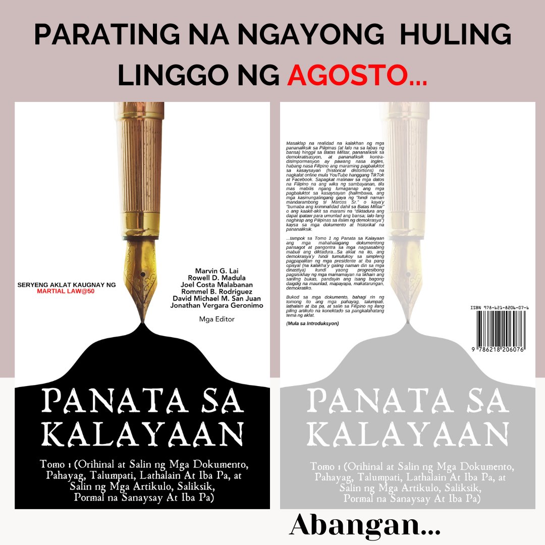 tanggol_wika's tweet photo. Libreng mababasa at madodownload...Malapit na. Pakishare na rin po. #BuwanNgWika #WikangMapagpalaya #DisinformationStudies #KontraDisimpormasyon #PeoplesHistory https://t.co/S1GWcxTXyh