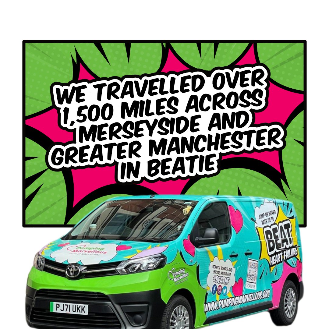 pumpinghearts's tweet photo. We blazed our way across Merseyside and Greater Manchester in our eye-popping electric van BEATie to spread awareness about Heart Failure and the signs and symptoms to look out for. We met many marvellous people along the way, helped provide heart checks to the public, and even battled with a baboon. Read the full story here 👉 https://t.co/rqx9kyxa4r