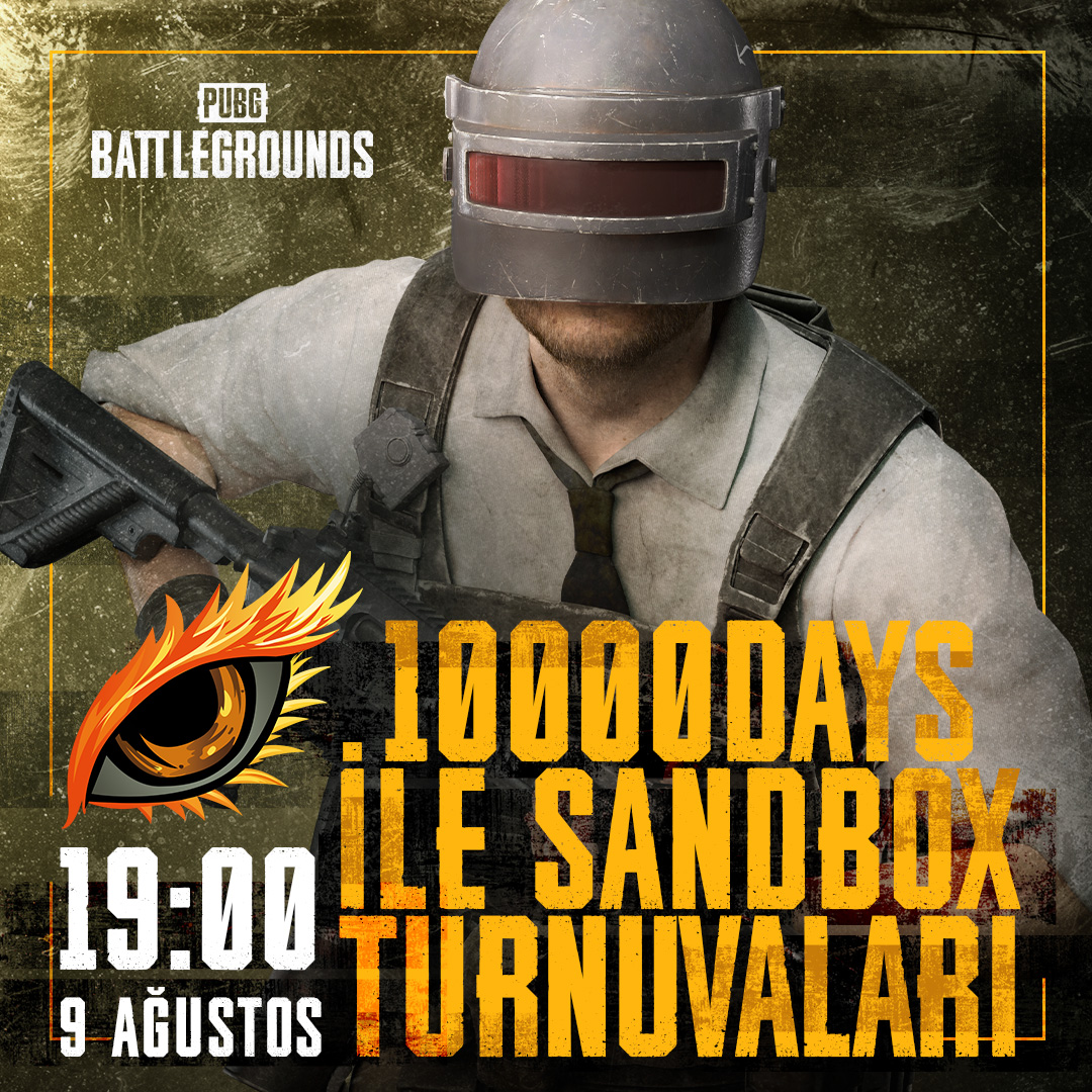 Bugün saat 19:00'da <a href="/10000DAYSs/">10000DAYS</a> ile Sandbox Turnuvaları'na hazır mısın? 🤩
Dereceye girerek binlerce G-Coin kazanma fırsatını kaçırma 🏆

📺 twitch.tv/10000days

#PUBG #BATTLEGORUNDS