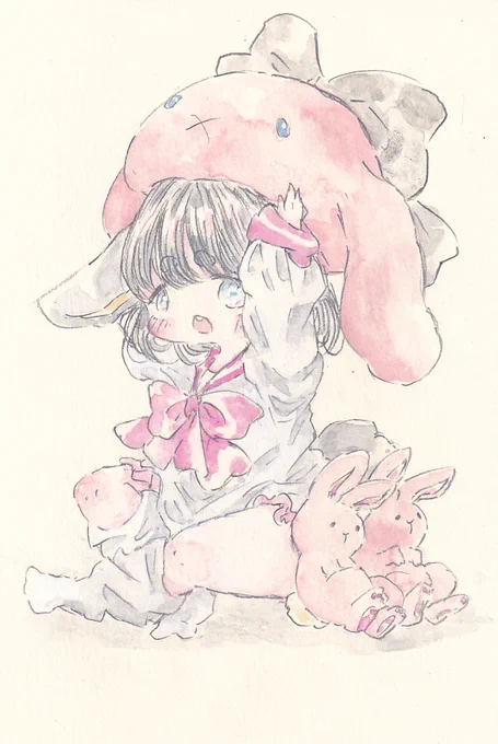 愛し愛されうさ子ちゃん。 #イラスト #アナログ絵 #うさぎ #女の子 #可愛い