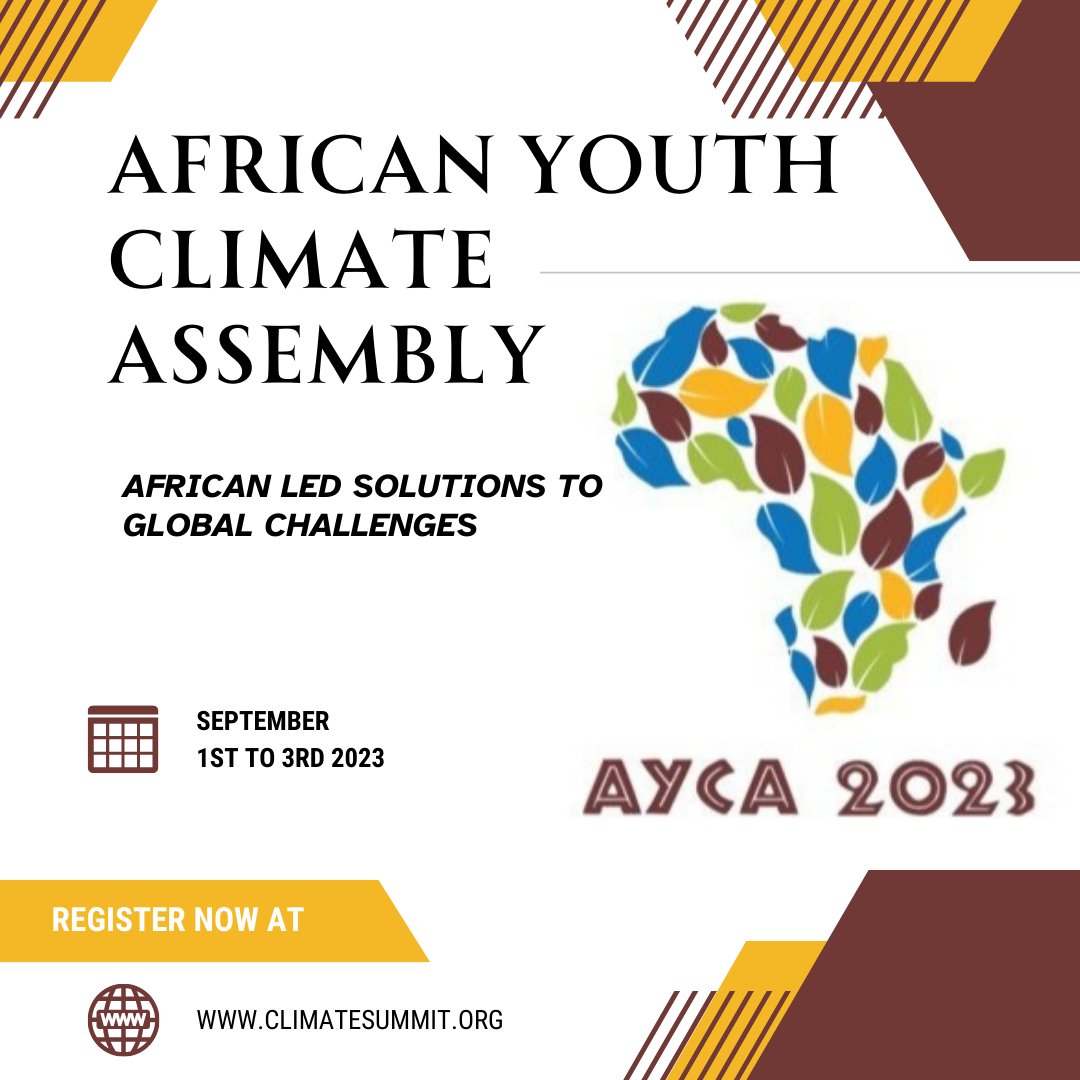 Africa is highly vulnerable to the impacts of climate change & requires innovative & sustainable solutions to address environmental issues. @AYCAssembly2023 will from 1st to 3rd September, 2023 showcase several youth led innovations providing solutions to these global challenges