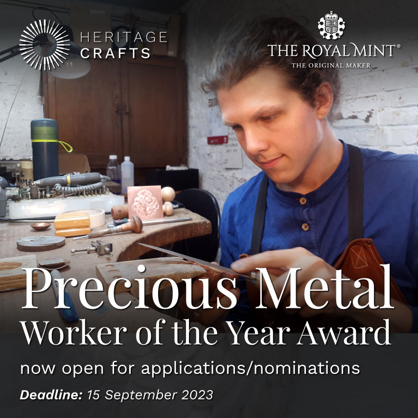 If you are a precious metalworker working in silver, gold or platinum who has done something to be proud of in the last 12 months, please consider applying for our Precious Metalworker of the Year Award with <a href="/RoyalMintUK/">The Royal Mint</a>. heritagecrafts.org.uk/precious-metal… Deadline: 15 Sept, 5pm.