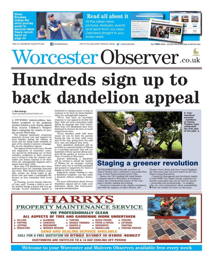 Today’s Worcester Observer front page. You can read it online now at worcesterobserver.co.uk/editions or pick up a copy for FREE on Friday #WorcestershireHour