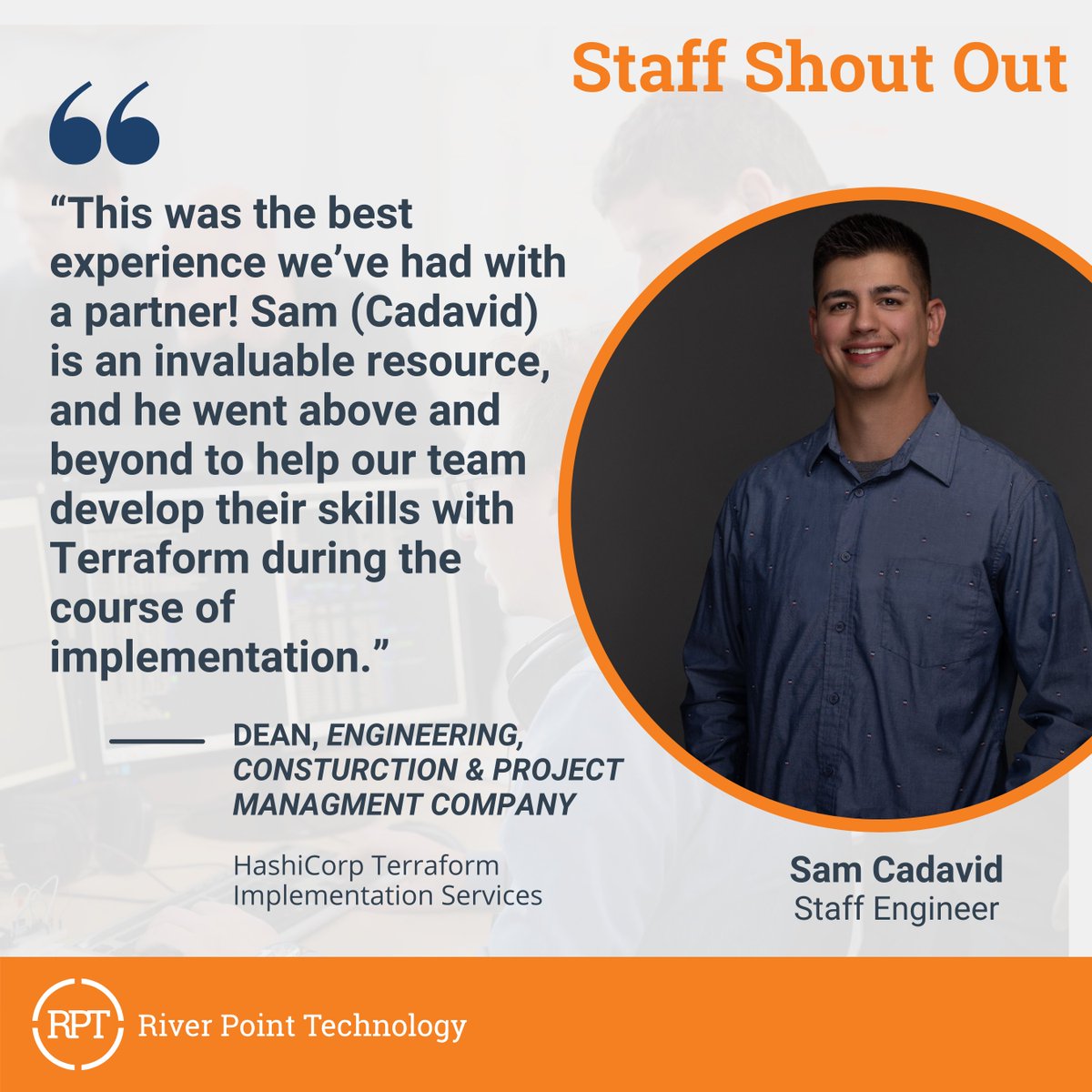 hoosierITguy_'s tweet photo. #StaffShoutOut

@SamCadavid, a key expert from RPT, played a vital role in ensuring a smooth and efficient engagement with @HashiCorp for the implementation of #Terraform services. 

#excellence
#hashicorp
#terraform
#teamwork https://t.co/18GxqXcfZH