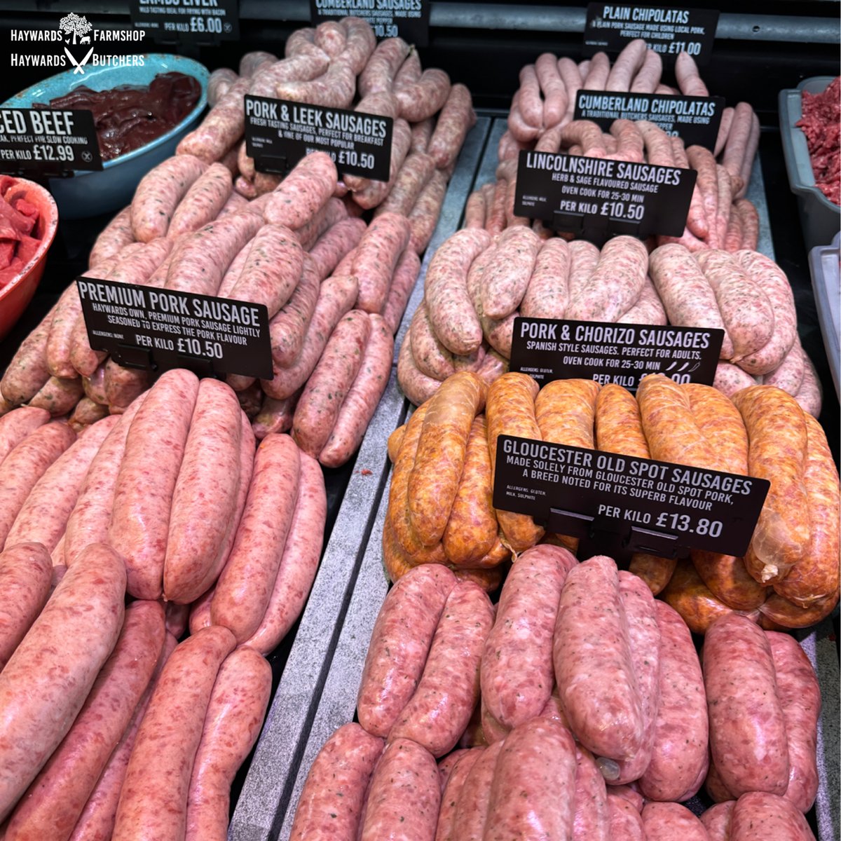 Did you know we have over 30 varieties of sausages all handmade at Haywards! There is a different selection available each week! #HandmadeSausages #SausageVariety #GrillingGoodness #SavoryDelights #BBQEssentials #TasteAdventure #SausageLovers #Tonbridge #Haywards1990