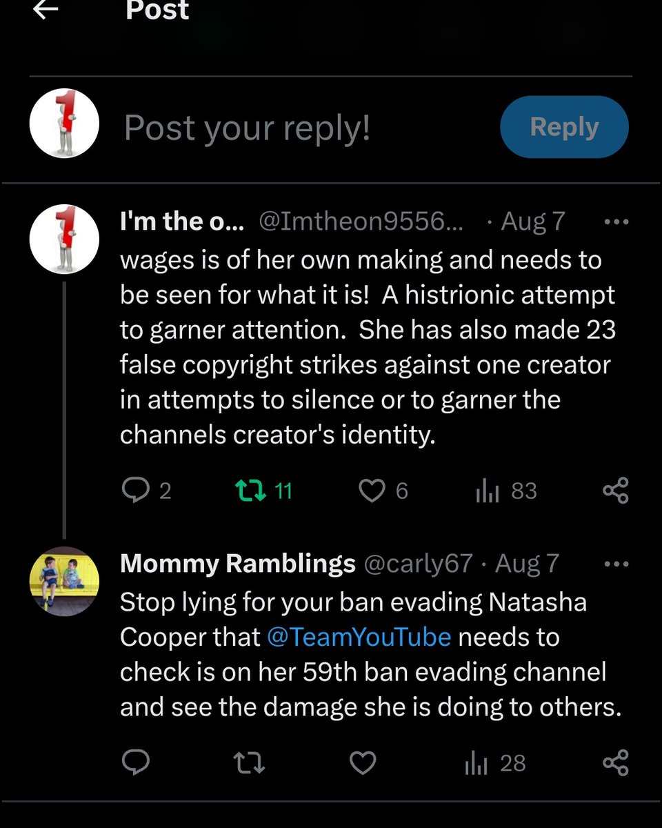 Imtheon9556287's tweet photo. @TeamYouTube This creator is now harassing me because I am using Youtube's own TOS requirements and the use of Twitter to call out her harassment and bullying.  I'd like to not be harassed on both platforms by this creator and their subscribers. Thank you.
https://t.co/nLV38s46bI https://t.co/mrCXk1Lqju