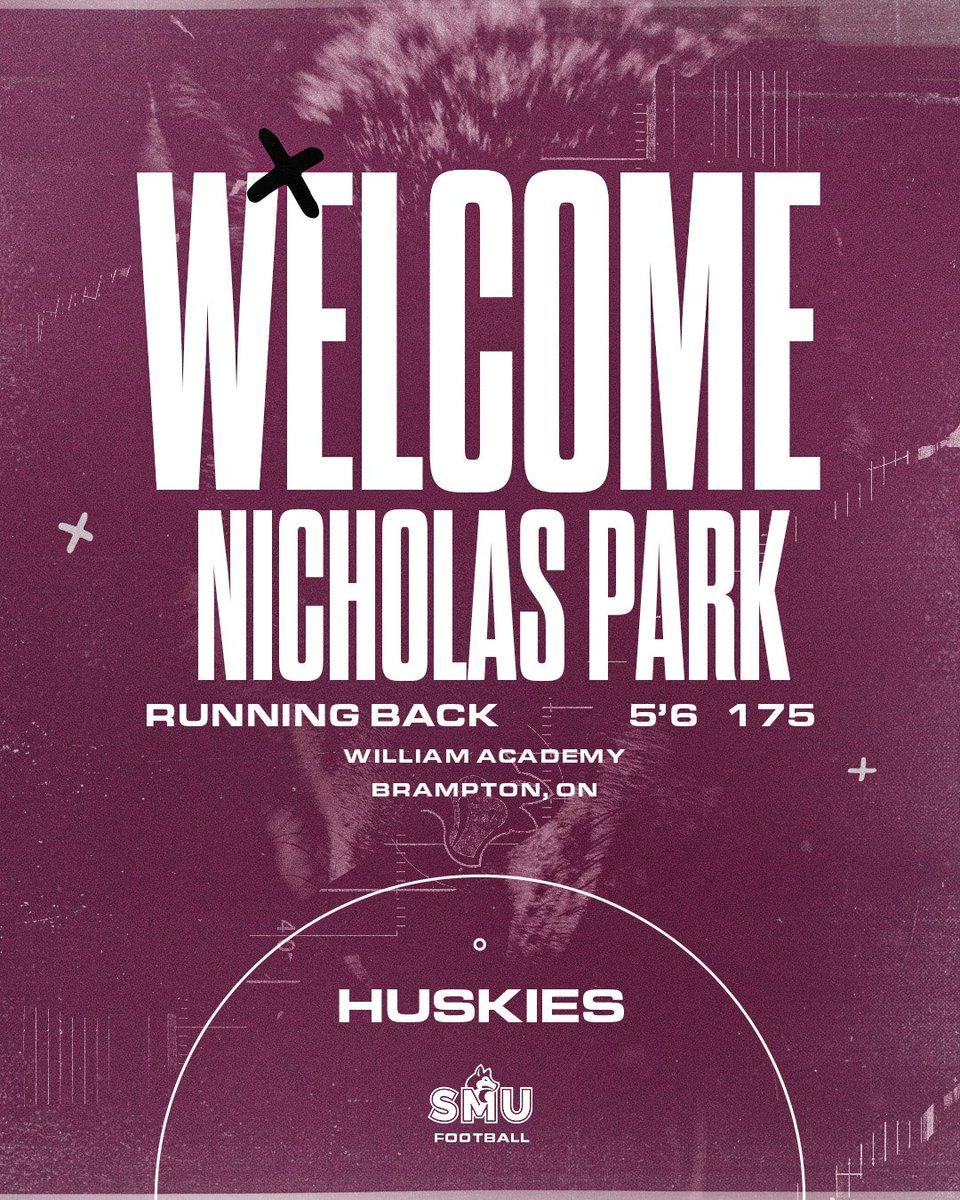 smuFTBL's tweet photo. The Huskies Family is excited to welcome our last Dawg to the pack, Nick Park! Nick comes to us from Brampton, Ontario, where he attended William Academy. Nick is a stellar running back, who’s able to flip the field quickly with his returning abilities. Welcome to Halifax, Nick! https://t.co/hcdRE58E0k