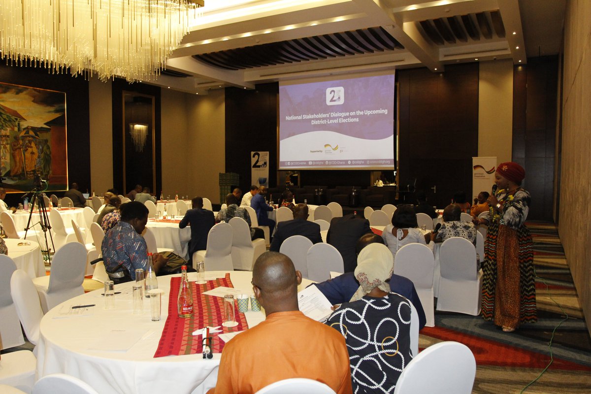 CDDGha's tweet photo. The National Stakeholder Dialogue on Ghana’s District Level Elections is underway at the Movenpick Ambassador Hotel. We’re live on Facebook and on Youtube. 
Join the conversation to help trigger actions to address the challenges going into the #DLE
#districtlevelelections https://t.co/6jol0Iekrf