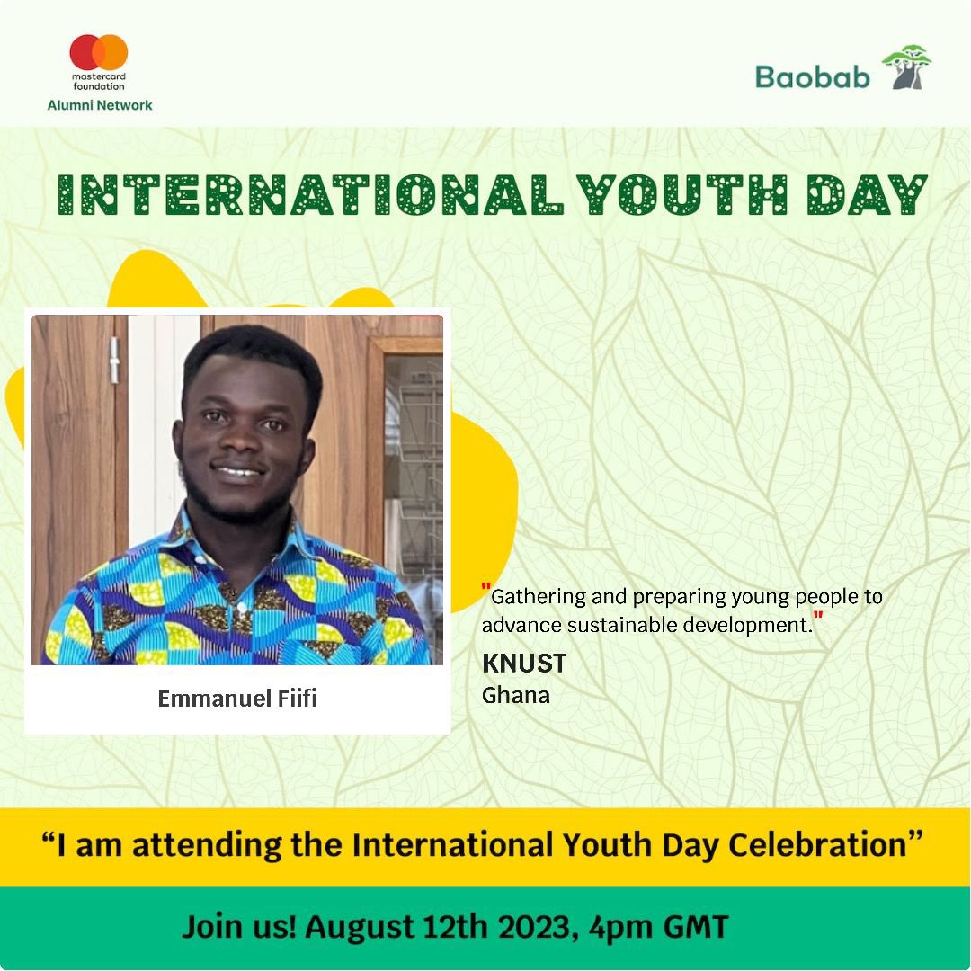 fiifi_emmanuel's tweet photo. Join us in celebrating the upcoming International Youth Day on August 12, 2023, at 4 pm GMT.
Click on the link provided here https://t.co/gK3PoAx76S to fill out the template and join. Download the picture and share. Register to attend the event here https://t.co/c7s6GQIy9U. https://t.co/8JvM0j1eug