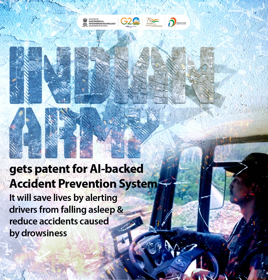 _DigitalIndia's tweet photo. The #IndianArmy has received the patent for an ‘Accident Prevention System based on #ArtificialIntelligence’ developed indigenously by its Research &amp; Development wing. 

#AatmanirbharBharat #DigitalIndia https://t.co/OFfdNcc04Q
