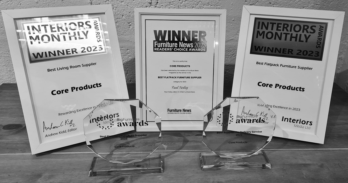 Core Products are very proud to have scooped 5 awards from industry leading publications - including a hattrick of Best Flat Pack Furniture Supplier awards. 

Huge thank you to all who voted for us.