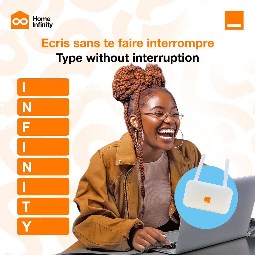 Orange_Cameroun's tweet photo. Grâce à Home Infinity, tu as internet illimité à la maison 🏡 et tu win aussi 🤩 !!

Le tour ci il y a 50 kolos à se partager 🥳 !
Écris en premier "INFINITY" sans te faire interrompre et tente de faire partie des heureux gagnants !

Fin du jeu: 13 août à 18h
#OrangeCaresAboutYou https://t.co/nR2ulX6Tw5