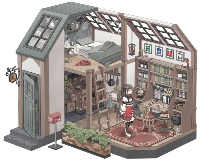 今回skebで描かせていただいた四枚!こんな感じの箱庭イラストを延々と描いています(現在はskeb閉めてます)