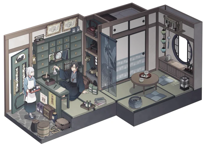 今回skebで描かせていただいた四枚!こんな感じの箱庭イラストを延々と描いています(現在はskeb閉めてます)