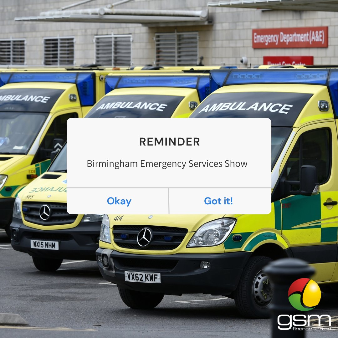 GSMFinance's tweet photo. 🚑 We are absolutely thrilled to be attending the highly anticipated Emergency Services Show at Birmingham's NEC! 🚑

📅 Event Dates: 19-20 September 2023
📍 Location: NEC Birmingham

We will be hosting GSM's 10th Annual Dinner Event alongside the show. 

#Finance #AssetFinance https://t.co/AaSrk5Q8ww