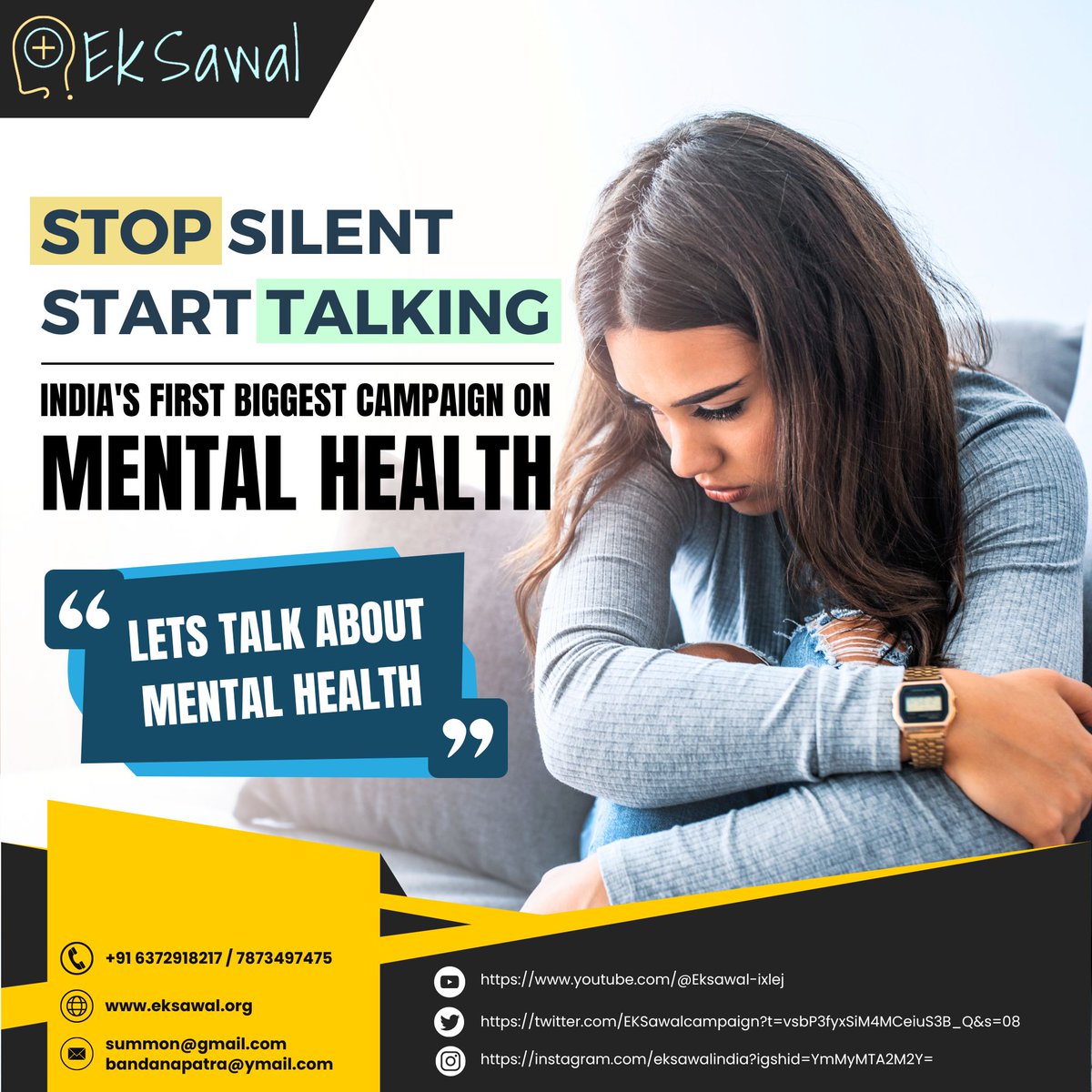 The Ek Sawal campaign is shining a spotlight on mental health issues, reminding us that it's okay to not be okay. Your story could inspire someone else's journey to recovery. Share and uplift.
#MentalHealthMatters #EkSawalSupport #EmpowerMinds #SpeakUpIndia #eksawal