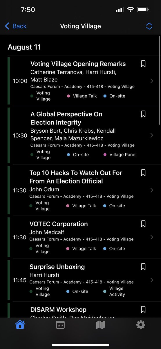 VotingVillageDC's tweet photo. Hacker Tracker is LIVE! Everyone go check out our speakers and events and let us know what you think! Who are you most excited to see? #votingvillage #DEFCON31 #cybersecurty #electionintegrity #hackthevote https://t.co/FlnZBZbDEd