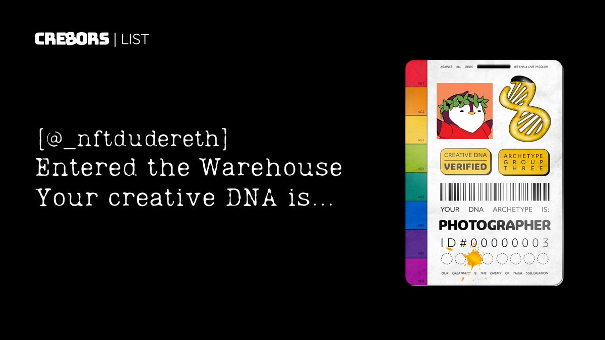 Welcome @_nftdudereth 
 
Your application for <a href="/cre8orsNFT/">Cre8ors</a> has been accepted.