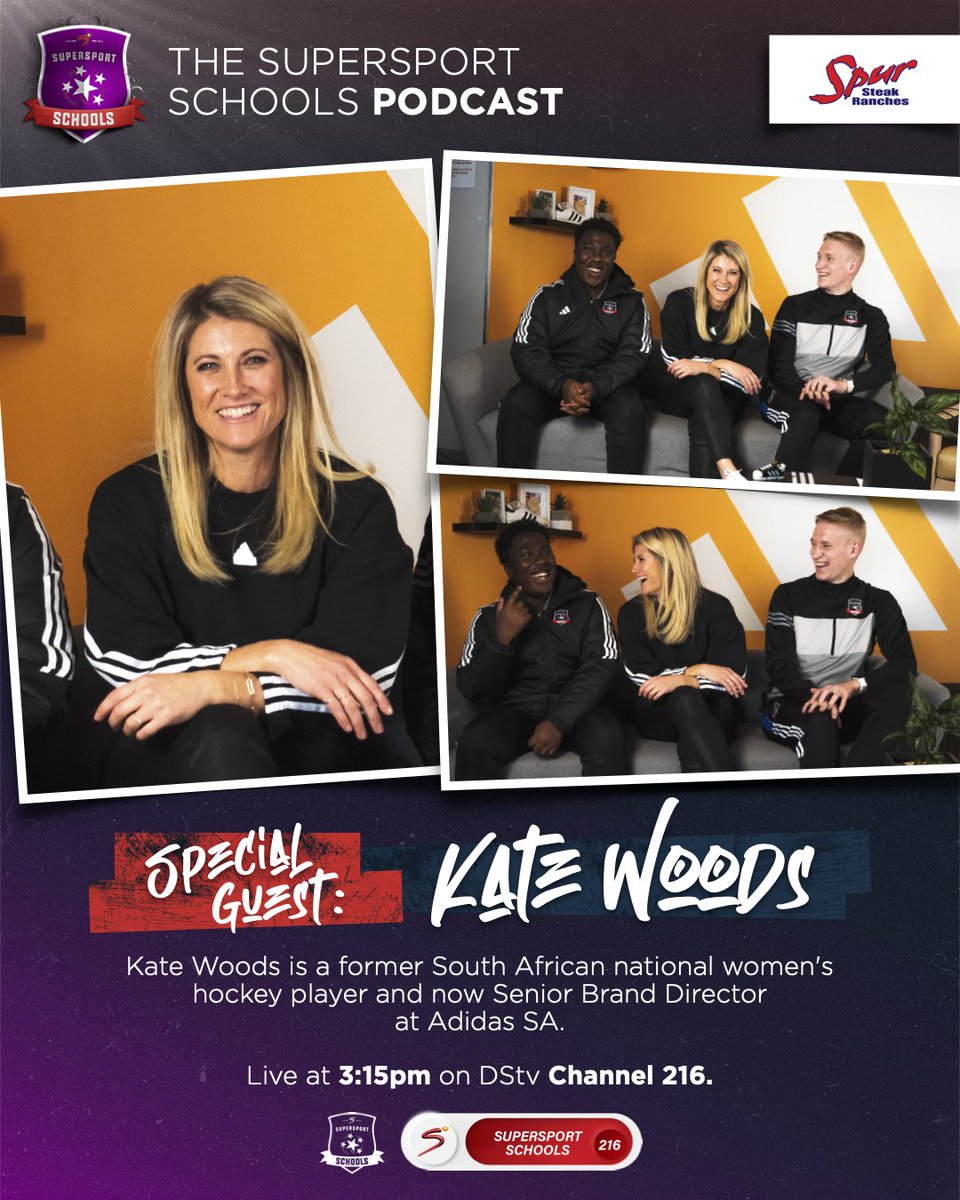 Catch the SuperSport Schools Podcast with special guest Kate Woods 🎙✨🏑 Live today at 3:15pm on DStv channel 216 and all podcast platforms 📲 📺 👀 #HereForHer #SuperSportSchools #Adidas