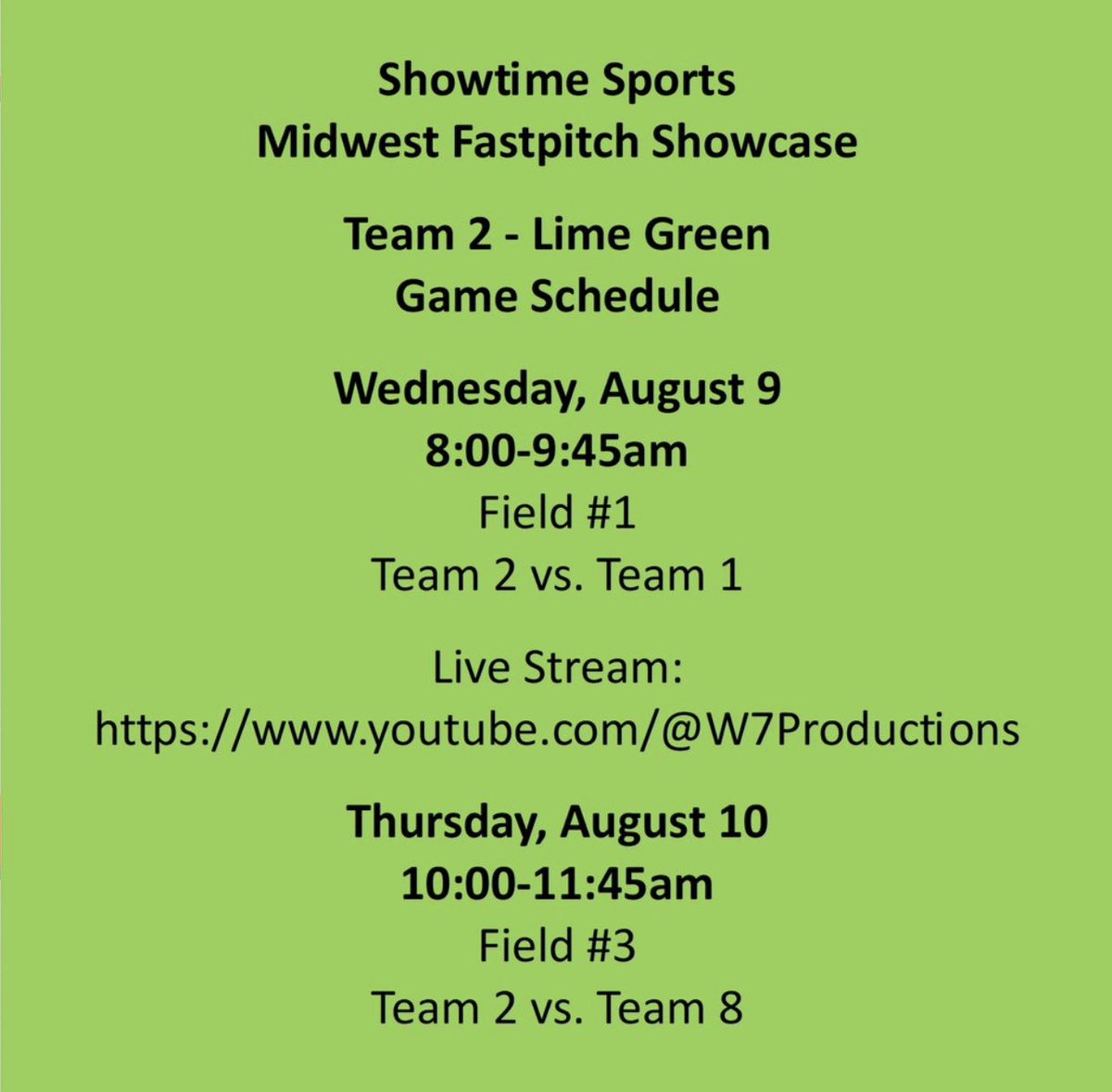 Super excited for today !!  I am #9 on Team 2 - Lime Green !! 
@CoachSWillis22 @tdraves @ShowtimeSports1 @ProductionsW7 @coachflegel @CoachGregJones1 @WinonaStateSB @Coach_Veee @RVC_Softball @KristinaMcSwee6