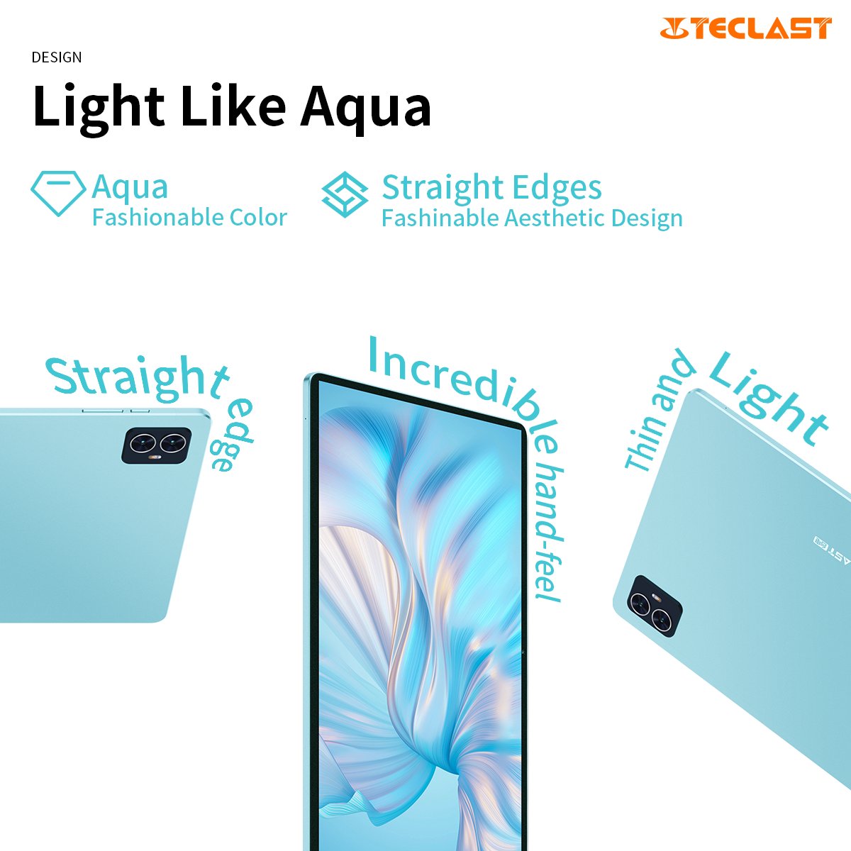 TeclastOfficial's tweet photo. Touch meets colour in the #TeclastM50Pro. Experience comfort in hand with an Aqua body that's as light as it's vibrant. 🌊 🌊 🌊
Learn More: https://t.co/Ah16tAHN4w
#Teclast #Tablet #M50Pro #thin #tech #light #metalbody #Aqua #16GB #256GB #Android13 #430g https://t.co/BTm245NTuR