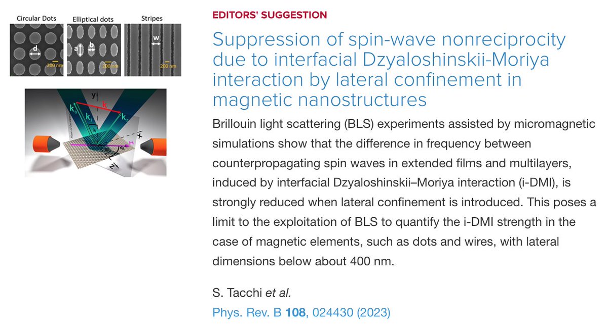 PhysRevB's tweet photo. PRB Editors' Suggestion: Suppression of #SpinWave nonreciprocity due to interfacial #DzyaloshinskiiMoriyaInteraction by lateral confinement in #magnetic #nanostructures
S. Tacchi et al.,
Phys. Rev. B 108, 024430
➡️ https://t.co/YG5AyKJOEG
#EdSugg #condmat #physics @APSPhysics https://t.co/MVbW8NcY4a