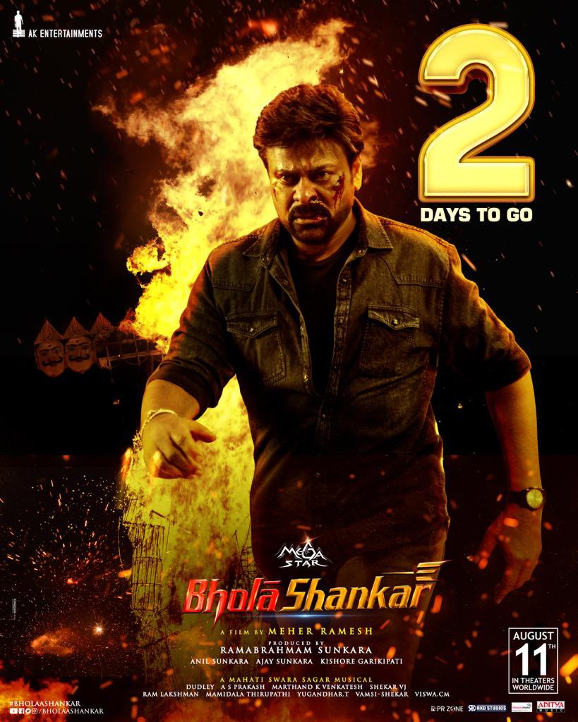 BollyHolyReview's tweet photo. 2️⃣Days to go for the MEGA EXPLOSION of ACTION &amp; ENTERTAINMENT with much-needed EMOTION 😍🔥

#BholaaShankar Grand Release on AUG 11th 💥

Book your tickets now!
- https://t.co/0GtuiYnzII

Mega🌟@KChiruTweets 

@AnilSunkara1 @tamannaahspeaks @KeerthyOfficial

#BholaaShankarOnAug11 https://t.co/0YIkWQ4tbs