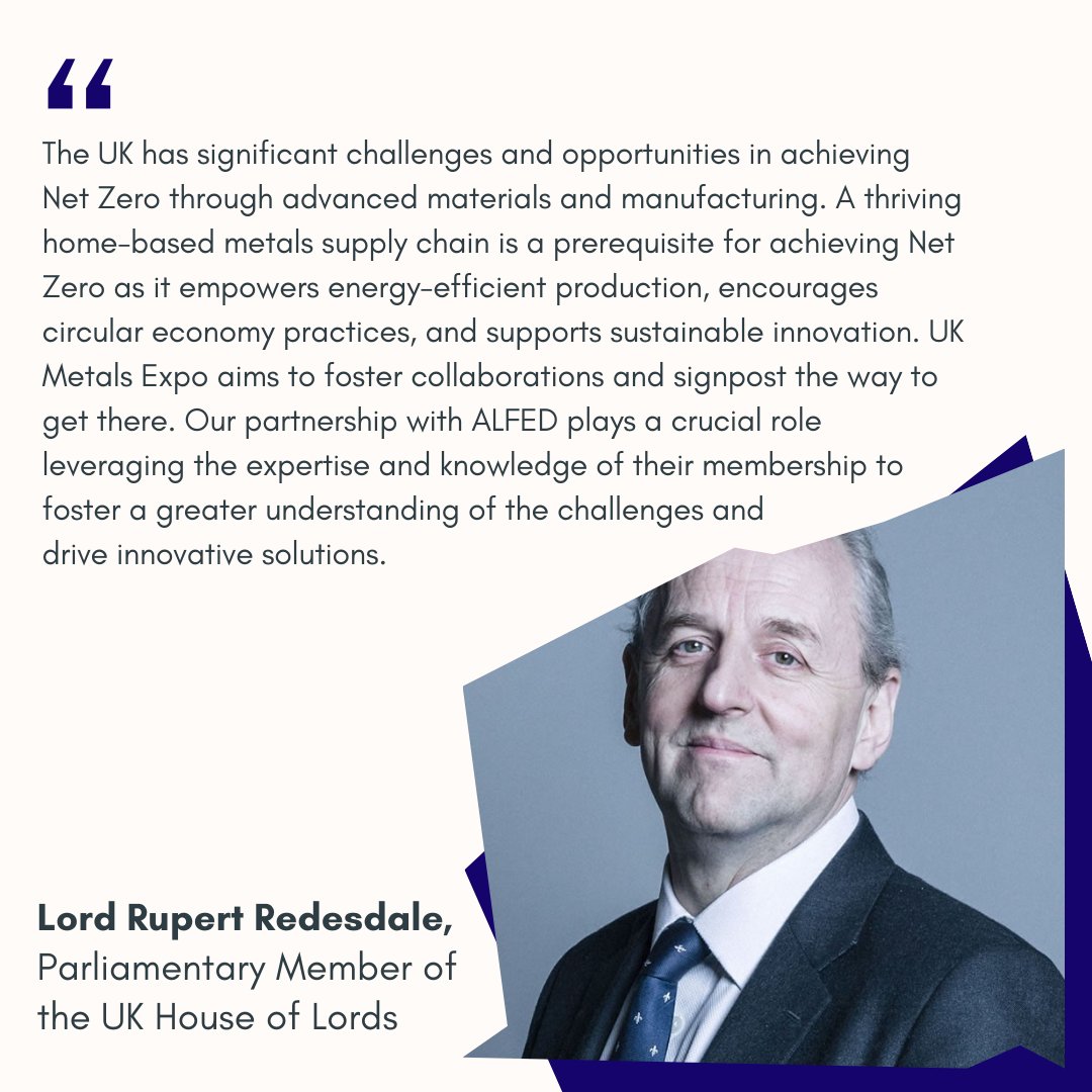 alfedaluminium's tweet photo. Lord Rupert Redesdale has given an excellent insight into the importance of the @UK_Metals and how #ALFED's partnership with them is vital to the #Aluminium supply chain.🙌👇
Are you going to be at #UKMetals? Come and say hi to #TeamALFED on Stand E26!👏
#UKMetalsExpo #UKME https://t.co/f0ed7TSkXT