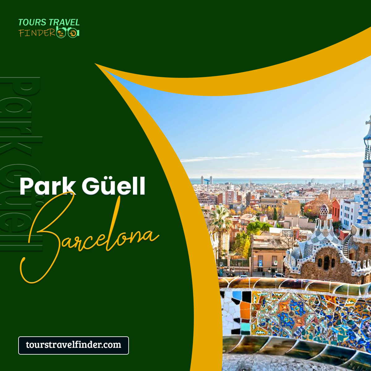 toursfinder's tweet image. Discover the enchanting #ParkGuell Tour! 🌟 
Explore Gaudi's mosaic wonders, enjoy stunning Barcelona vistas, and immerse yourself in art and nature. 
Don't miss out, book your tour today!
 🎨🍃 #GaudiMagic #BarcelonaTours #tourstravelfinder #tour #tourism