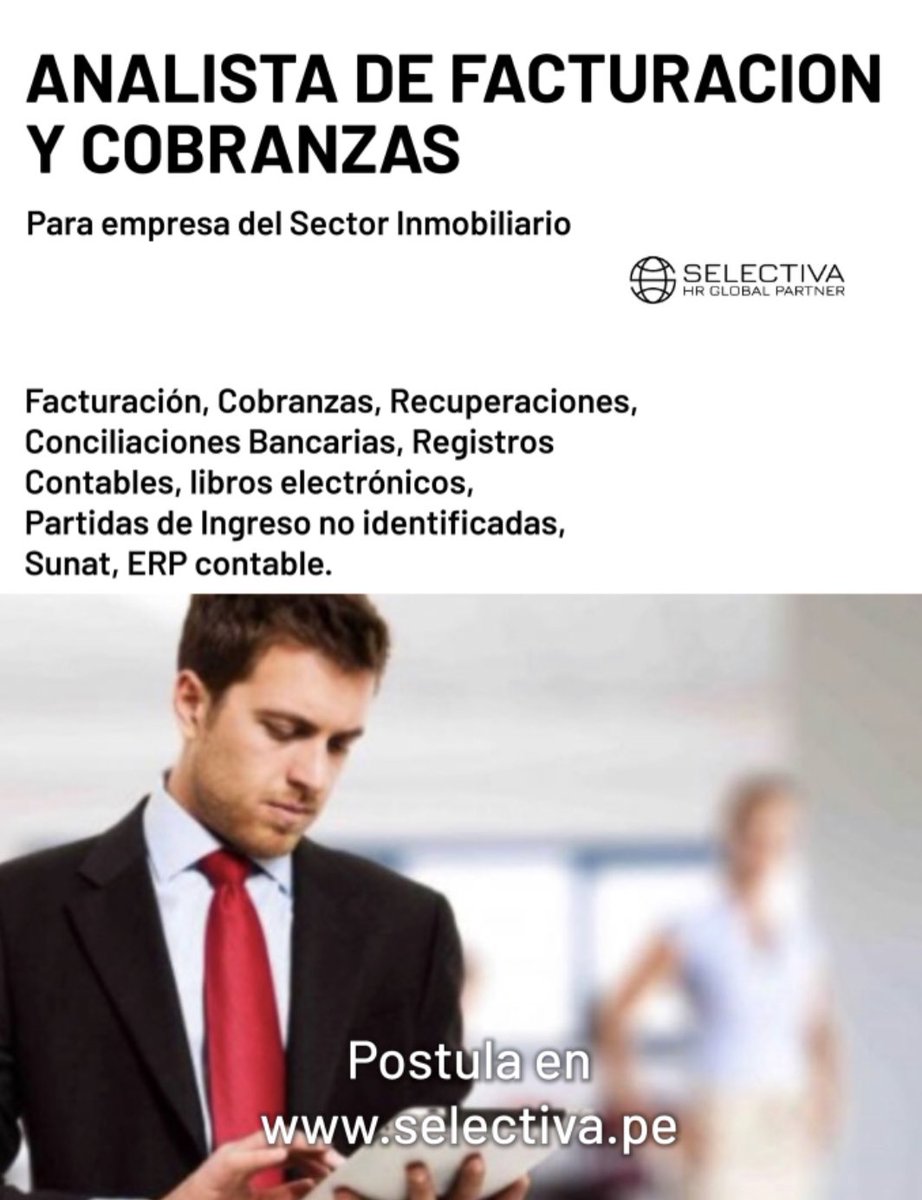 SelectivaDe's tweet photo. Postula en https://t.co/1q8MEJHYM0 
#analista #FacturaElectrónica #cobranzas #recuperaciones https://t.co/kfU5IDz0gu
