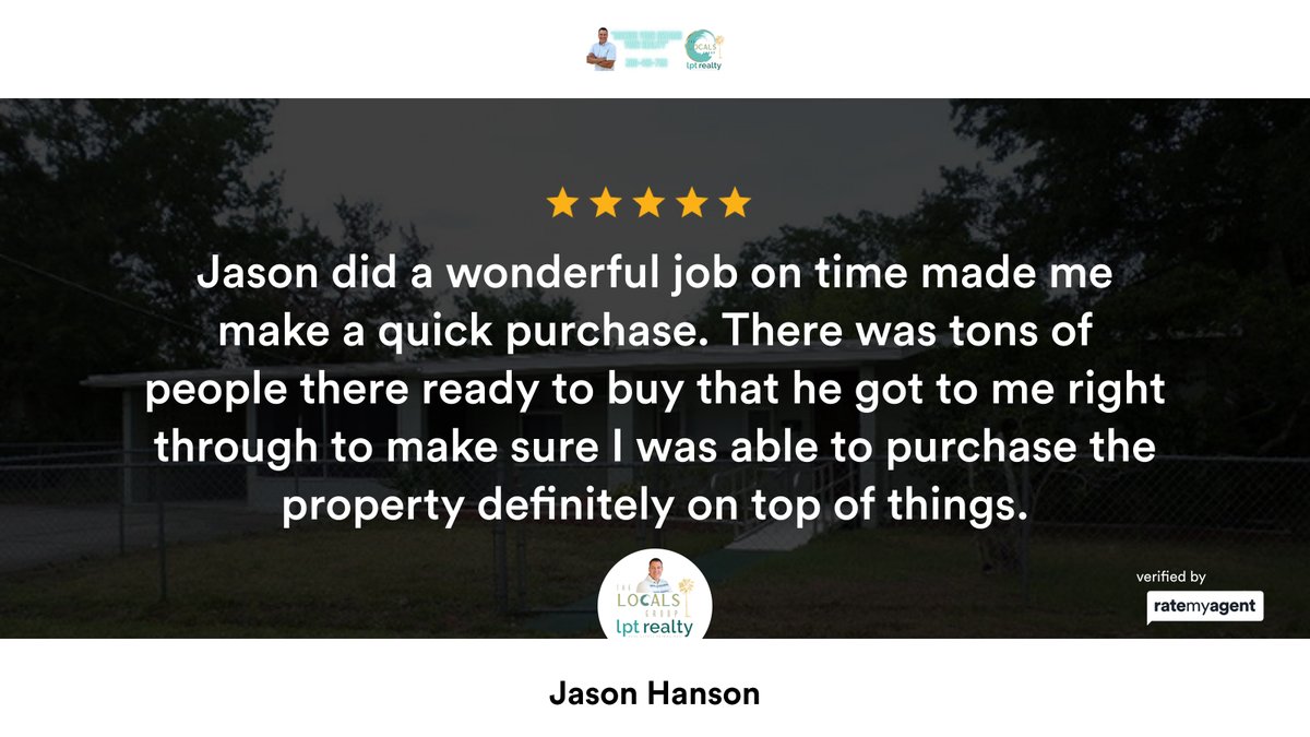 My latest RateMyAgent review in Edgewater.
 SL3545458
rma.reviews/9cSrJvHW1FuD

...
#ratemyagent #realestate #TheLocalsGroup #LPT_Realty #JasonDreamsRealty #BeachLife
