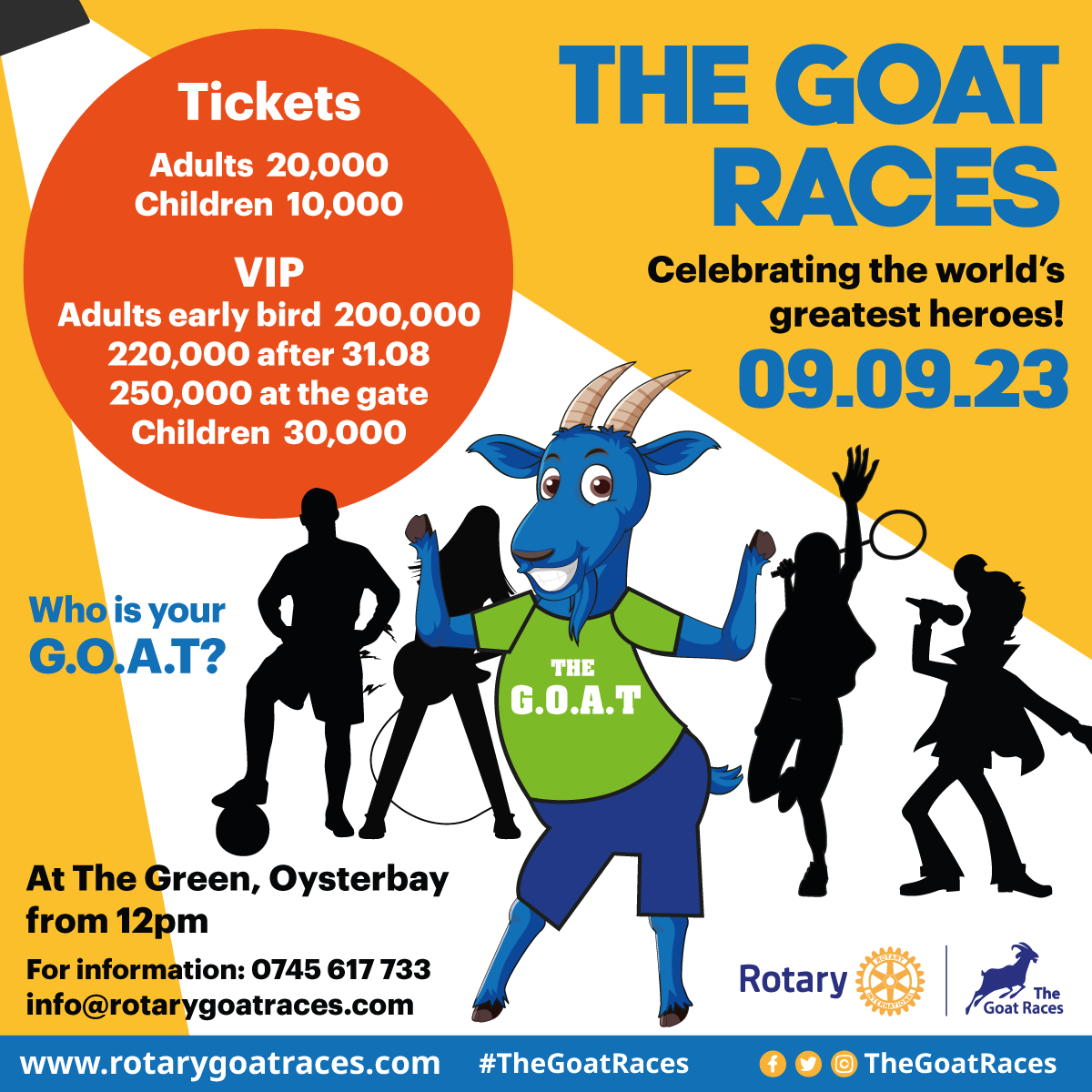 amicidesigntz's tweet photo. 🐐🏁 Unleash Your Inner G.O.A.T at the 2023 Rotary Goat Races! Join us on September 9th as we celebrate the "Greatest of All Times" in style. Let's make a difference together! 🎉 Who is your G.O.A.T?  #TheGoatRaces #GOAT #GreatestOfAllTimes  #RotaryGoatRaces #AmiciDesign https://t.co/dhaHL6FxPn