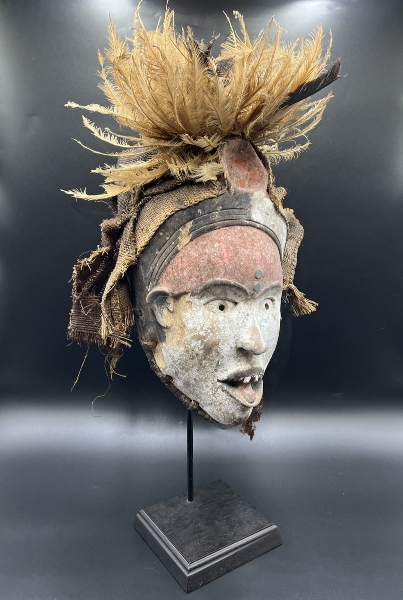 AfurakanGallery's tweet photo. Face masks like the examples here were worn by the nganga diphomba (ritual specialist, withcdoctor or diviner).

Dimensions: 14"H only mask 18"H w/feathers x 10"W x 5 1/2"D 

Witchdoctor Bakongo Nkisi-Spirit mask , **actual piece w/NFT**

@opensea 

https://t.co/VIKAaAYj3s https://t.co/aupBuGPVy7