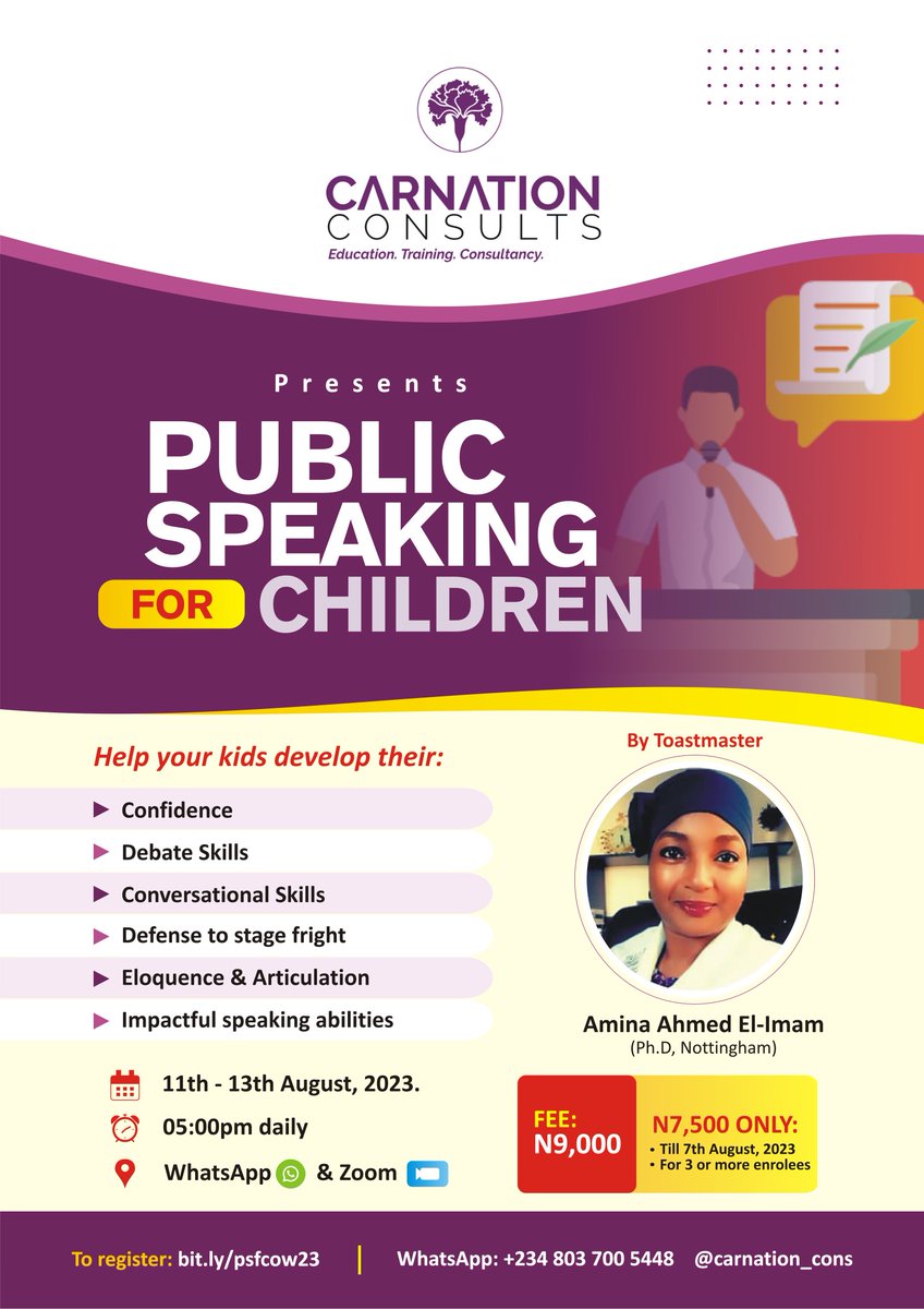 There is only one more space left in this workshop!
Would your child be the final registrant in this packed workshop?
If you want them to become better at public speaking, DM us now #PSFCOW23