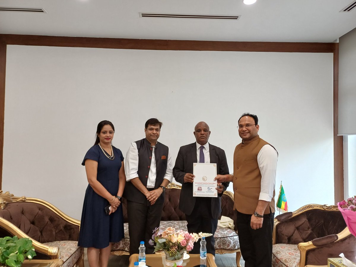 H.E. Demeke Atnafu received and met Dr. Ashish Gupta, Dr. Parveen Gupta, Scretary General and Director General of International Council of World Affairs as well as Ms. Tulsi Joshi, Secretary of International Council of World Affairs.