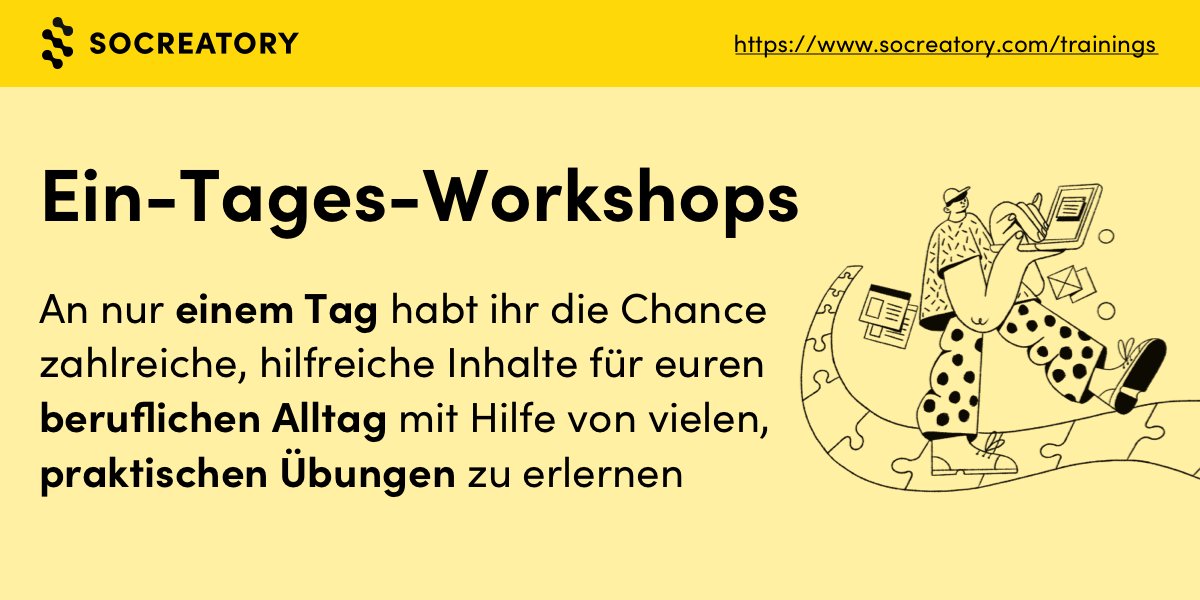 🤔 Kennt ihr schon unsere Ein-Tages-Workshops?
Sie geben euch die Chance an nur einem Tag durch viele praktische Übungen relevante Inhalte für euren Arbeitsalltag zu lernen.

🤩 Haben wir euer Interesse geweckt? socreatory.com/trainings/to/p…

#softwarearchitektur #weiterbildung