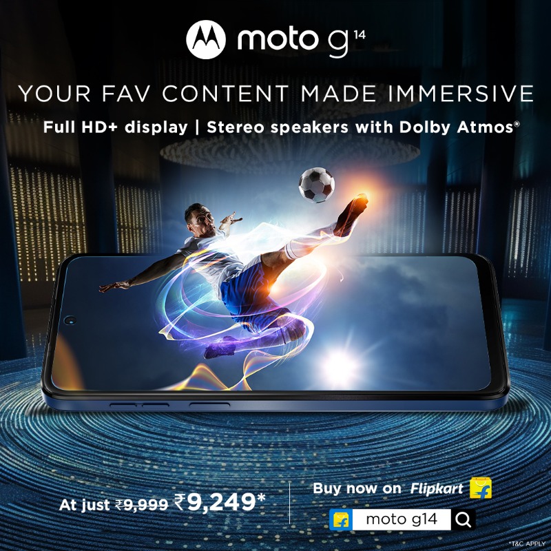 motorolaindia's tweet photo. Be it movies, music or video calls, enjoy incredible clarity with hatke #motog14. & with Spatial Sound by Moto take the entire experience to a whole new level. Get it at ₹9,249 on @flipkart, https://t.co/azcEfy2uaW & at leading retail stores. #HatkeStyle #HatkeEntertainment