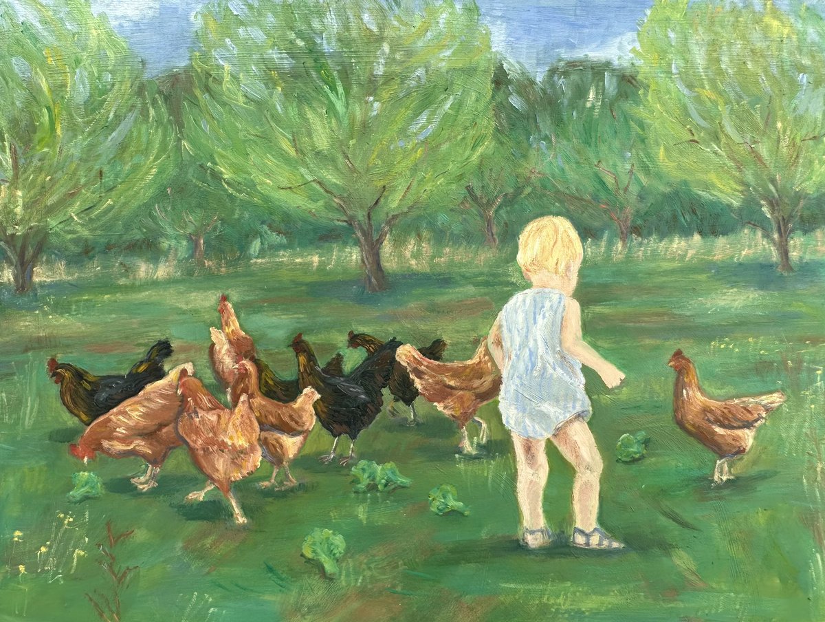 Child and chickens #contemporarypainting #oilpainting