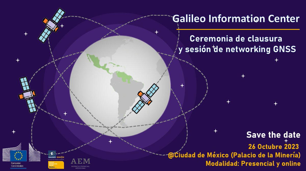📢Save the date: 26 de Octubre de 2023!  Tendrá lugar la ceremonia de clausura y sesión de networking GNSS del GIC. El evento reunirá a las partes interesadas de la industria, innovadores y usuarios #EUSpace en un evento híbrido.
Más info: galileoic-mexico.com/es/evento-fina…
Registro abierto