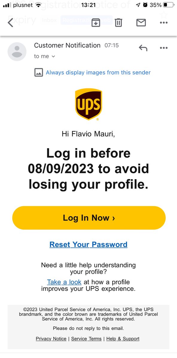 Something smells phishy
<a href="/UPS/">UPS</a> would you send this?