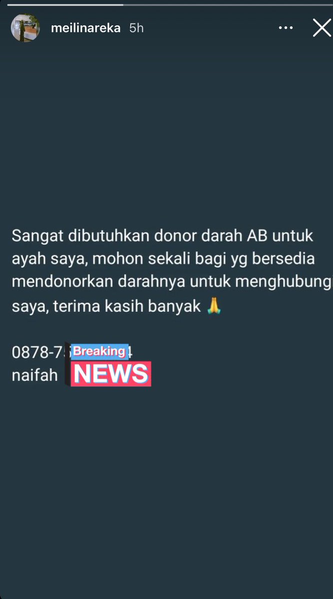 Maretharia's tweet photo. TWITTER DO YOUR MAGIC

URGENT!
Dibutuhkan golongan darah AB untuk ayah teman saya, yg sedang di rawat di RSPAD Gatot Subroto, Jakarta Pusat.
Mohon sekali untuk teman-teman yg bersedia untuk mendonorkan darahnya, untuk me-reply/DM, karena dari pagi belum ada yg donor.
Terimakasi https://t.co/pGrOC4TK7I