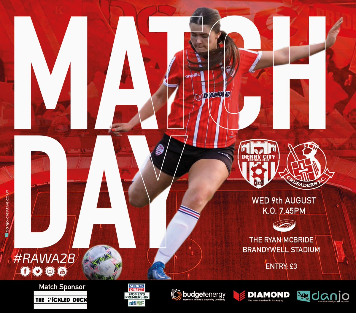 derrycityfcw's tweet photo. MATCHDAY 🏡 

We're at the Brandywell tonight for a 7.45pm kick-off against Crusaders. 

🎟️ Entry is £3 (U16 free) https://t.co/KVrPHcRA6I