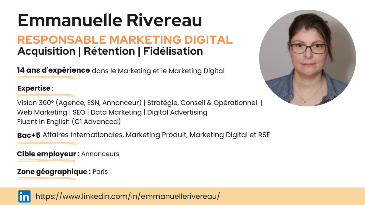 Emma_Rivereau's tweet photo. #PleaseRT 🔃
Recherche nouveau challenge en CDI ou CDD chez l'annonceur !
#ResponsableMarketingDigital #DigitalMarketingManager #CDI #CDD
#Paris #i4EmploiR

#LinkedIn ➡️ https://t.co/qbgTp8qbrC https://t.co/5w4kn6d8Pw