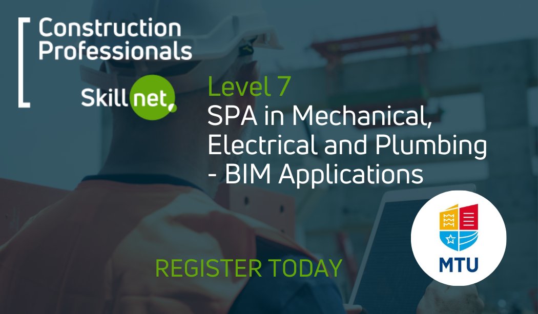 Construction Professionals Skillnet (@cpskillnet) on Twitter photo We are proud to partner with <a href="/MTU_ie/">Munster Technological University</a> on their Mechanical, Electrical and Plumbing – #BIM Applications course, launching at MTU Cork.
⏲Fully online & will run from Sept '23 to May '24, 2 evenings pw. Places are limited.
ℹ info here
mtu.ie/courses/cremep…
#Construction #MTU We are proud to partner with <a href="/MTU_ie/">Munster Technological University</a> on their Mechanical, Electrical and Plumbing – #BIM Applications course, launching at MTU Cork.
⏲Fully online & will run from Sept '23 to May '24, 2 evenings pw. Places are limited.
ℹ info here
mtu.ie/courses/cremep…
#Construction #MTU