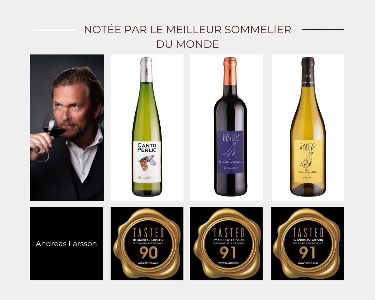 🍷🌍 Proud of our wines and the exceptional scores given by Andreas Larsson, the renowned World's Best Sommelier 2007! 🏆 Discover his tasting notes at domainedecantoperlic.com. Cheers! 🥂 #wine #sommelier #excellence