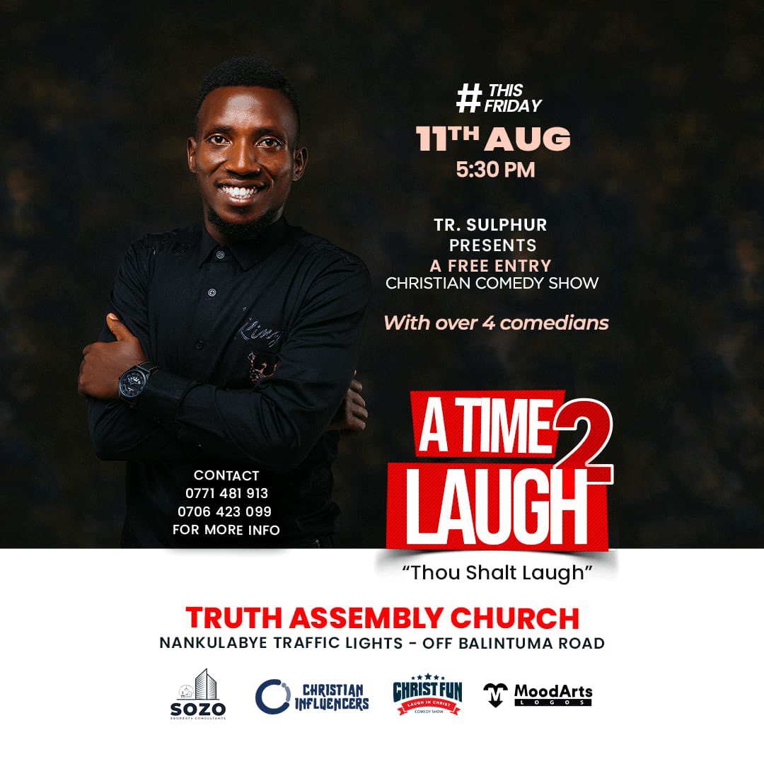 TESTIMONY FROM #ATime2Laugh comedy show! A friend of mine walked from Kireka to Kisasi where I stay to give their life to Christ! Because of this show guys! To God be d glory
Full testimony this Friday! 5:30pm
Free entry! Come early! Reserve your spot now!
#ThouShaltLaugh