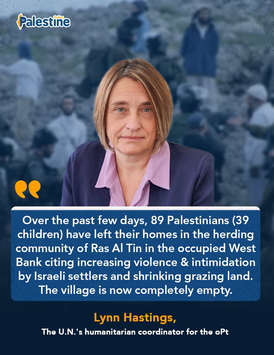 OnlinePalEng's tweet photo. 89 Palestinians, including 39 children, have left their homes in Ras Al Tin in the occupied West Bank due to the increasing violence and intimidation by Israeli settlers. https://t.co/I4WakVwFlO