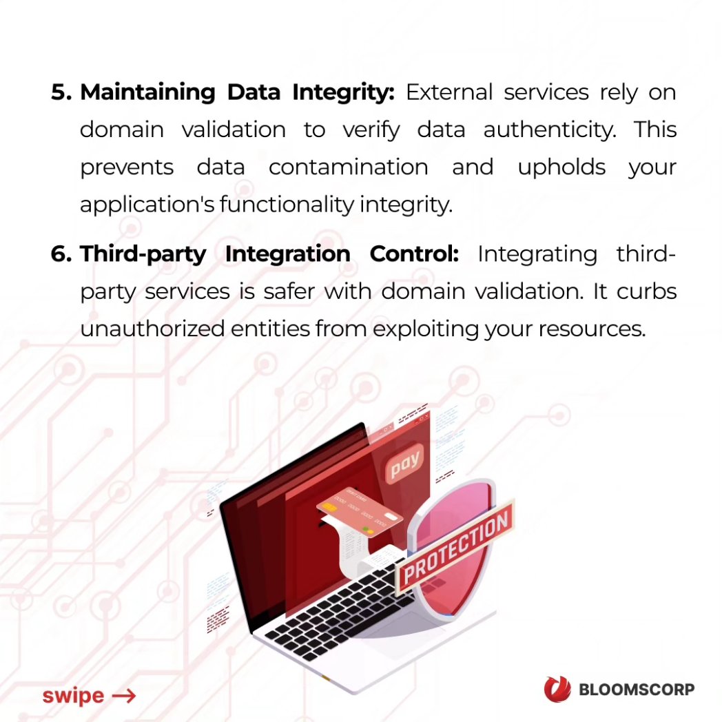 bloomscorp's tweet photo. 🛡️ Unveiling Domain Validation's Power: Your backend's unsung hero! 🌐 From thwarting attacks to safeguarding data integrity, discover how this small step is a giant leap for web security. Elevate your defense today! 💪 #WebSecurity #DataIntegrity #BackendGuardian #webdevelopment https://t.co/zZr0aMysVh