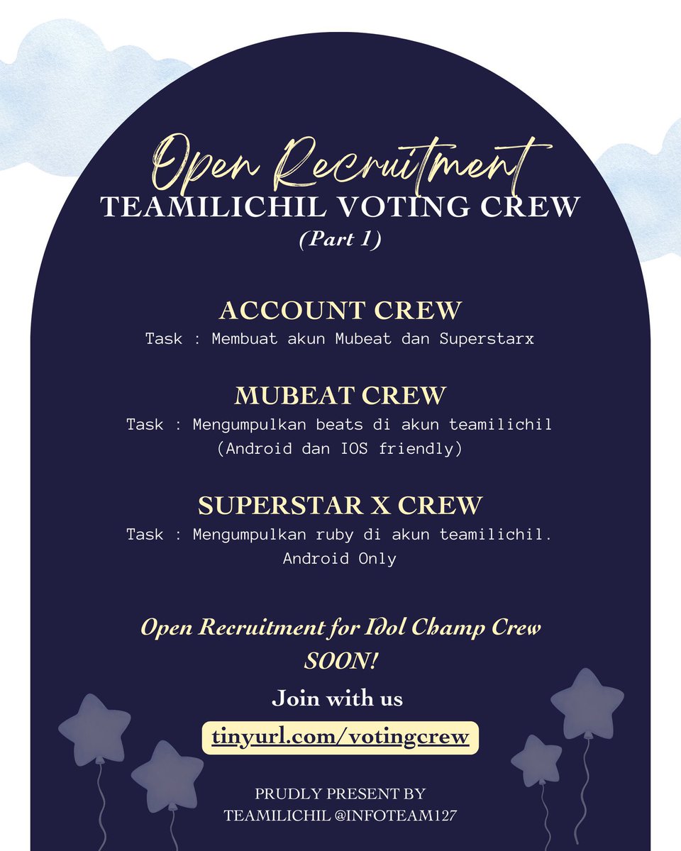 infoteam127's tweet photo. [OPEN RECRUITMENT TEAMILICHIL VOTING]

Dalam rangka #NCT127 comeback, kami mencari NCTzen127 yang berdedikasi untuk bergabung di VOTING CREW tahun ini!👀💚

Pilihan tim:
🍋ACCOUNT CREW
🫐MUBEAT CREW
🍏SUPERSTAR X CREW

Join di sini: https://t.co/FAtSdaNSLF

@NCTsmtown_127 https://t.co/WICyYm36ud